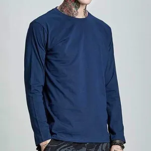 100% Cotton Casual Solid O-neck Long Sleeve T-shirt for Men