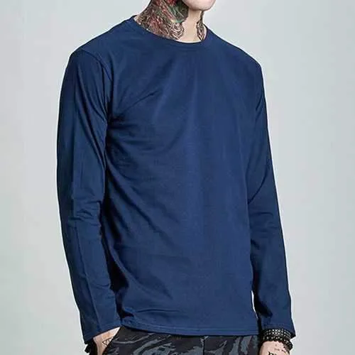 100% Cotton Casual Solid O-neck Long Sleeve T-shirt for Men