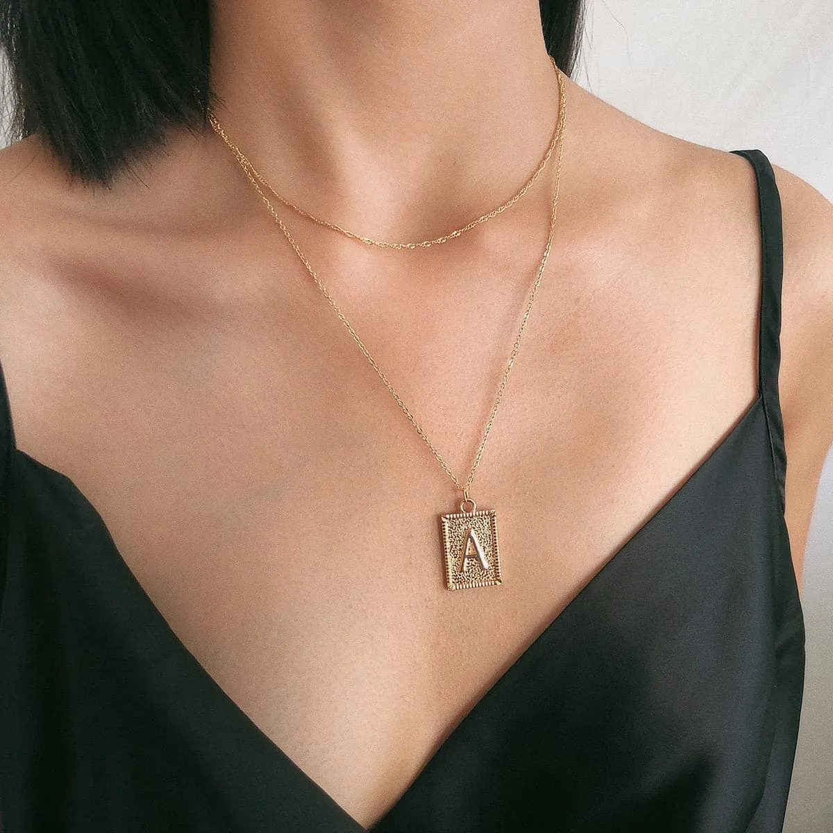 18K Gold-Plated Letter 'A' Two-Layer Pendant Necklace