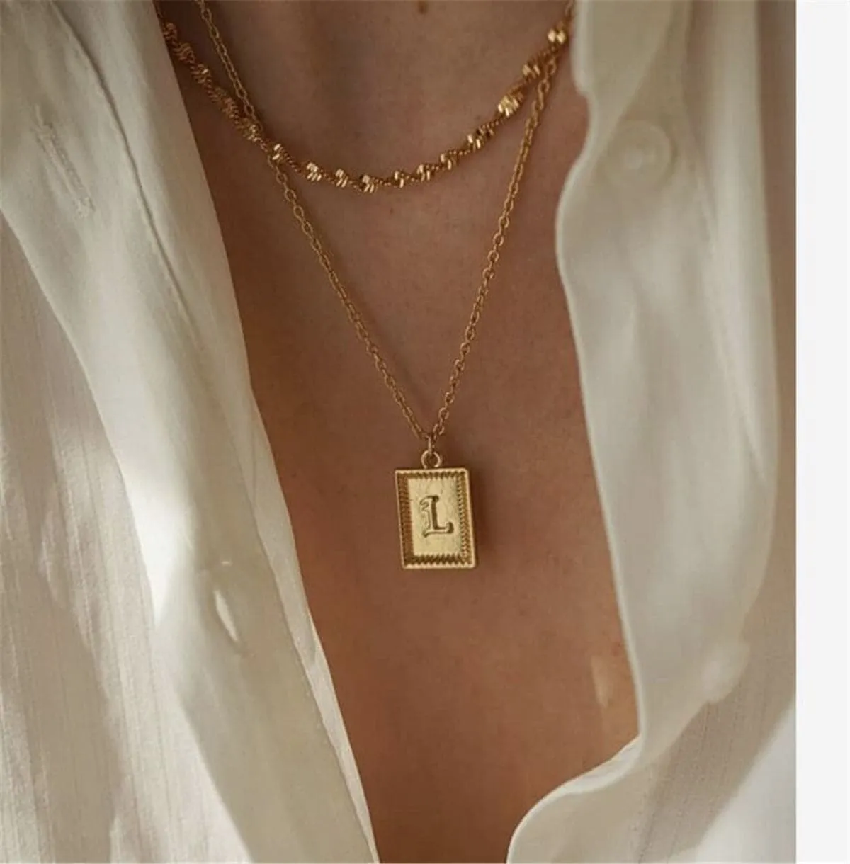 18K Gold-Plated Letter 'A' Two-Layer Pendant Necklace