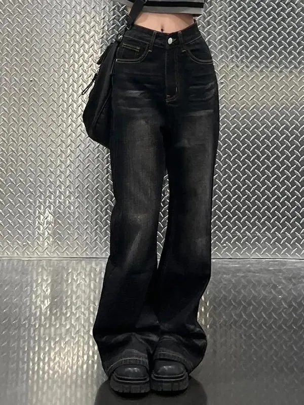 2000s black boyfriend flare jeans with faded effect