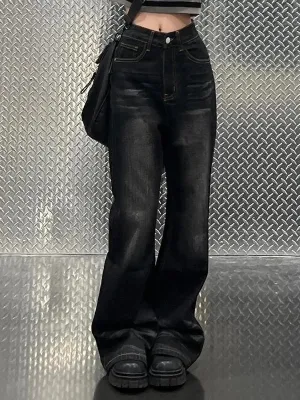 2000s black boyfriend flare jeans with faded effect