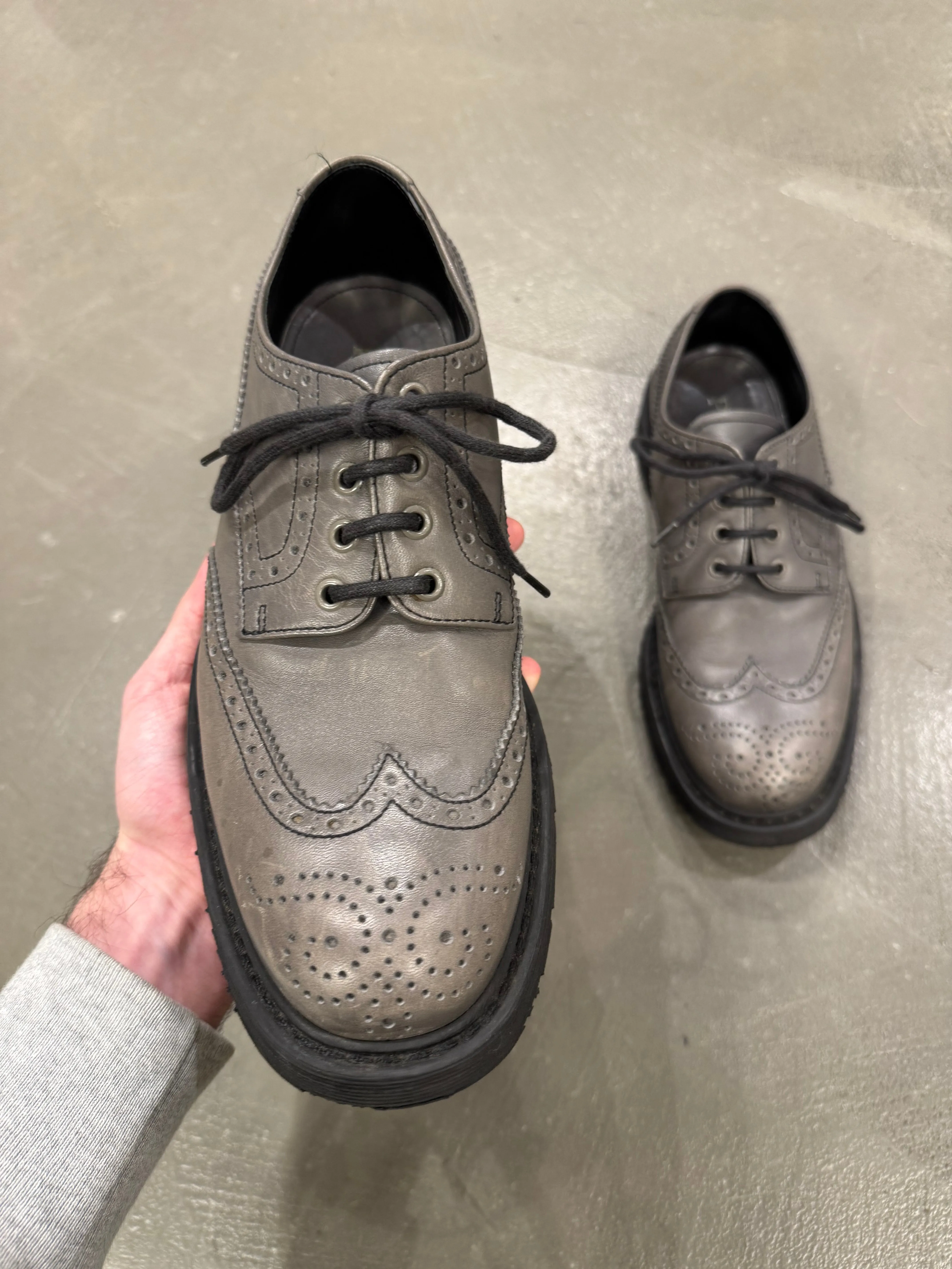 2000s Prada grey leather derby shoes
