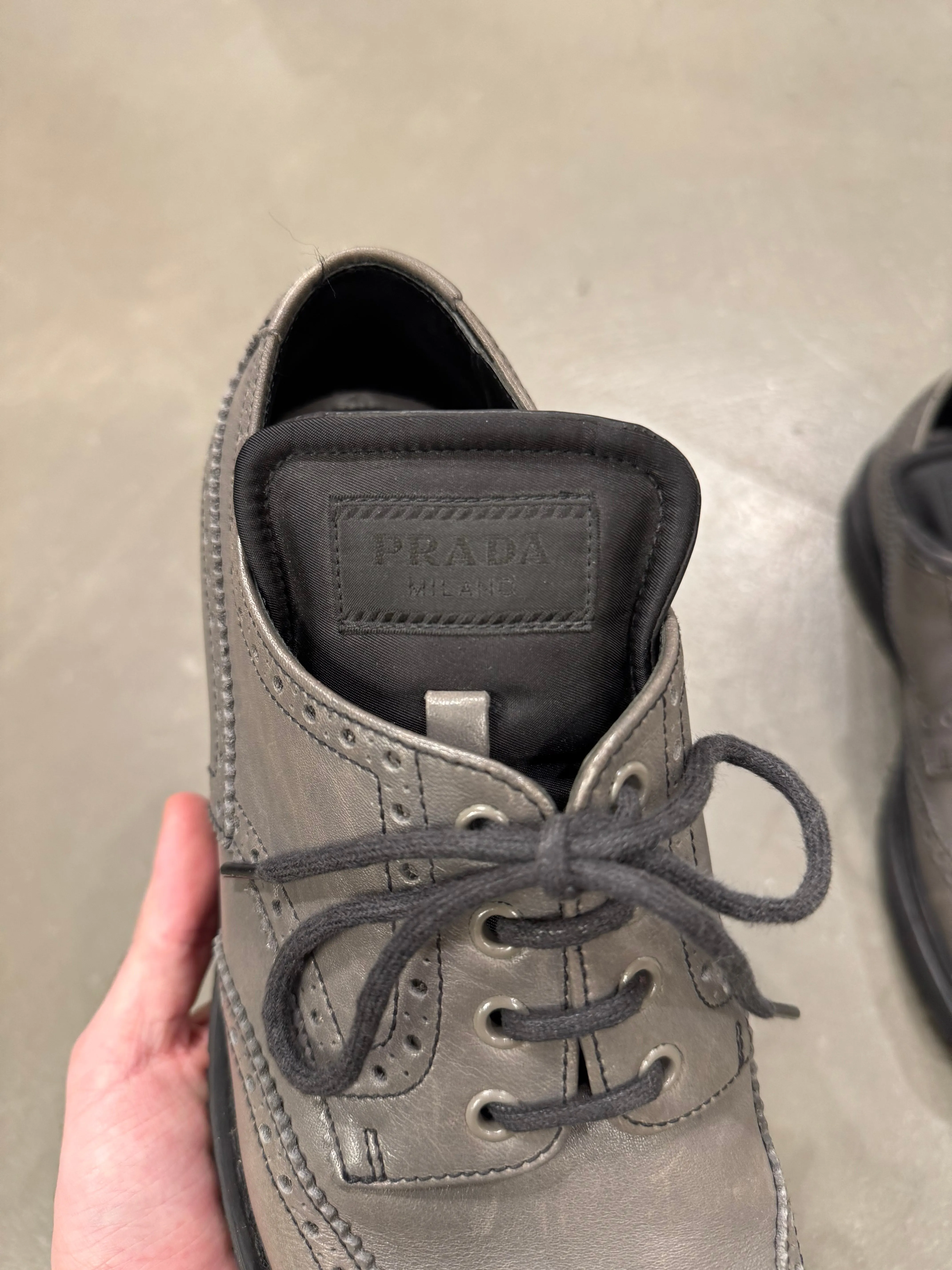 2000s Prada grey leather derby shoes