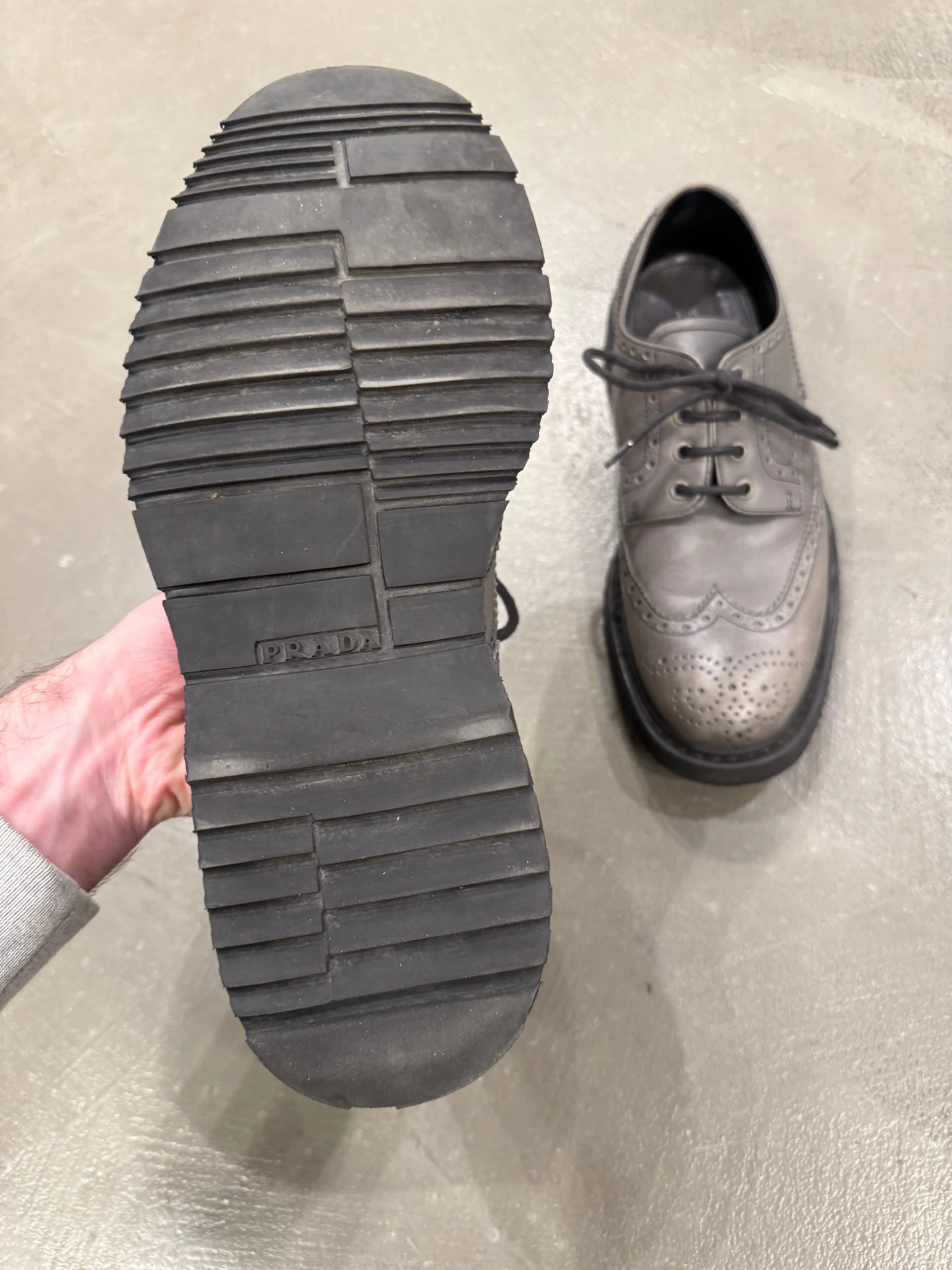 2000s Prada grey leather derby shoes
