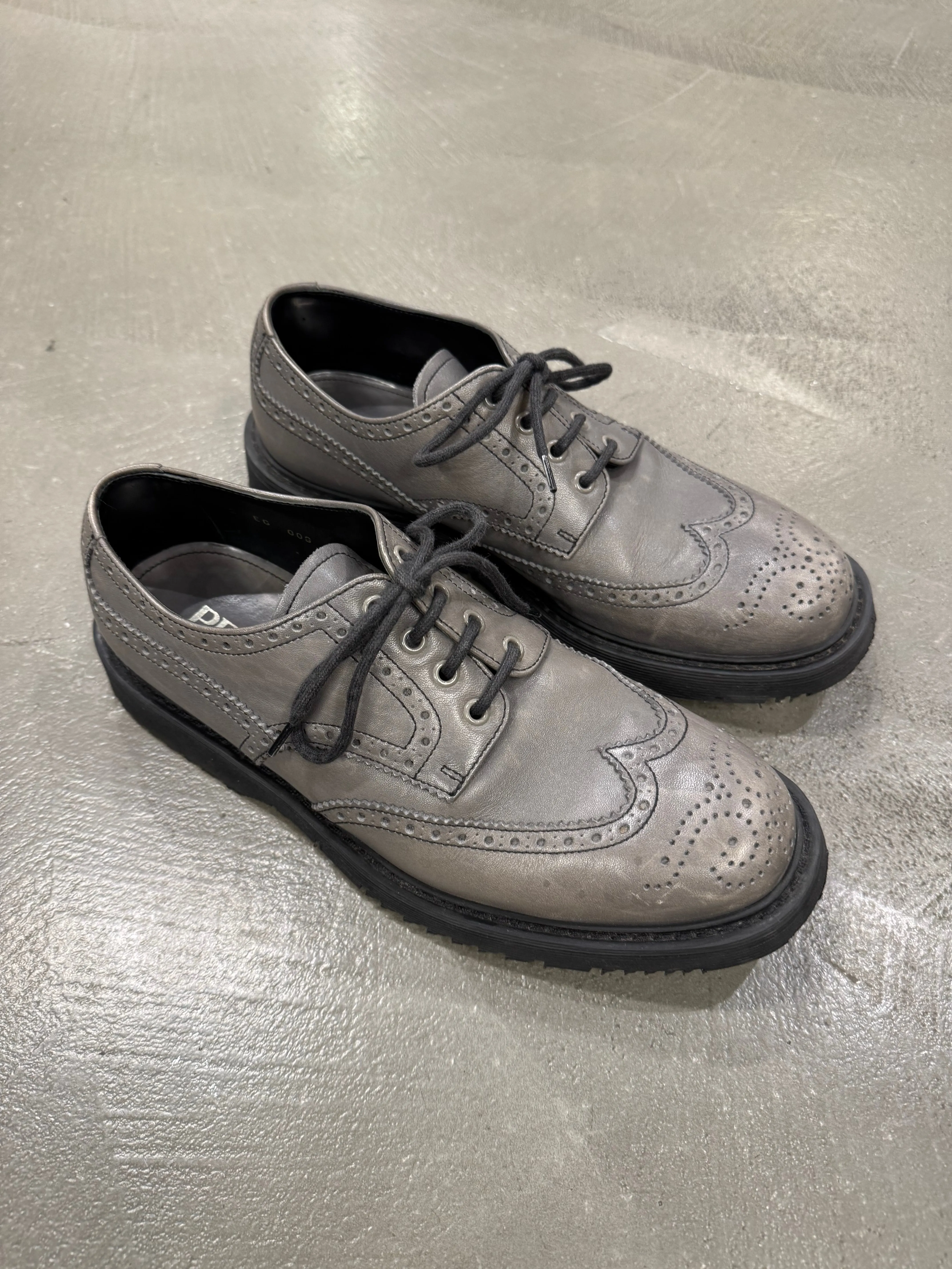 2000s Prada grey leather derby shoes
