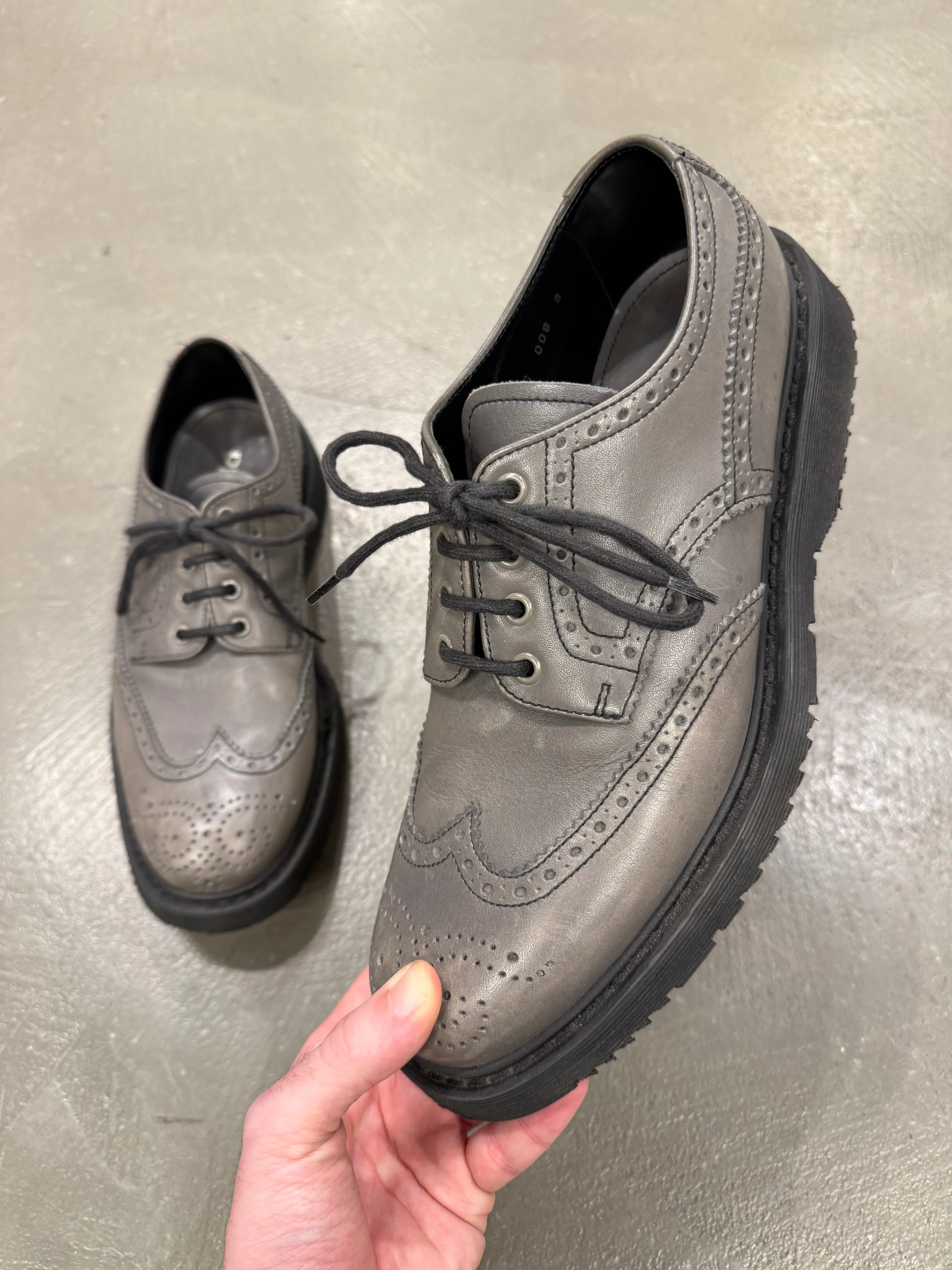 2000s Prada grey leather derby shoes