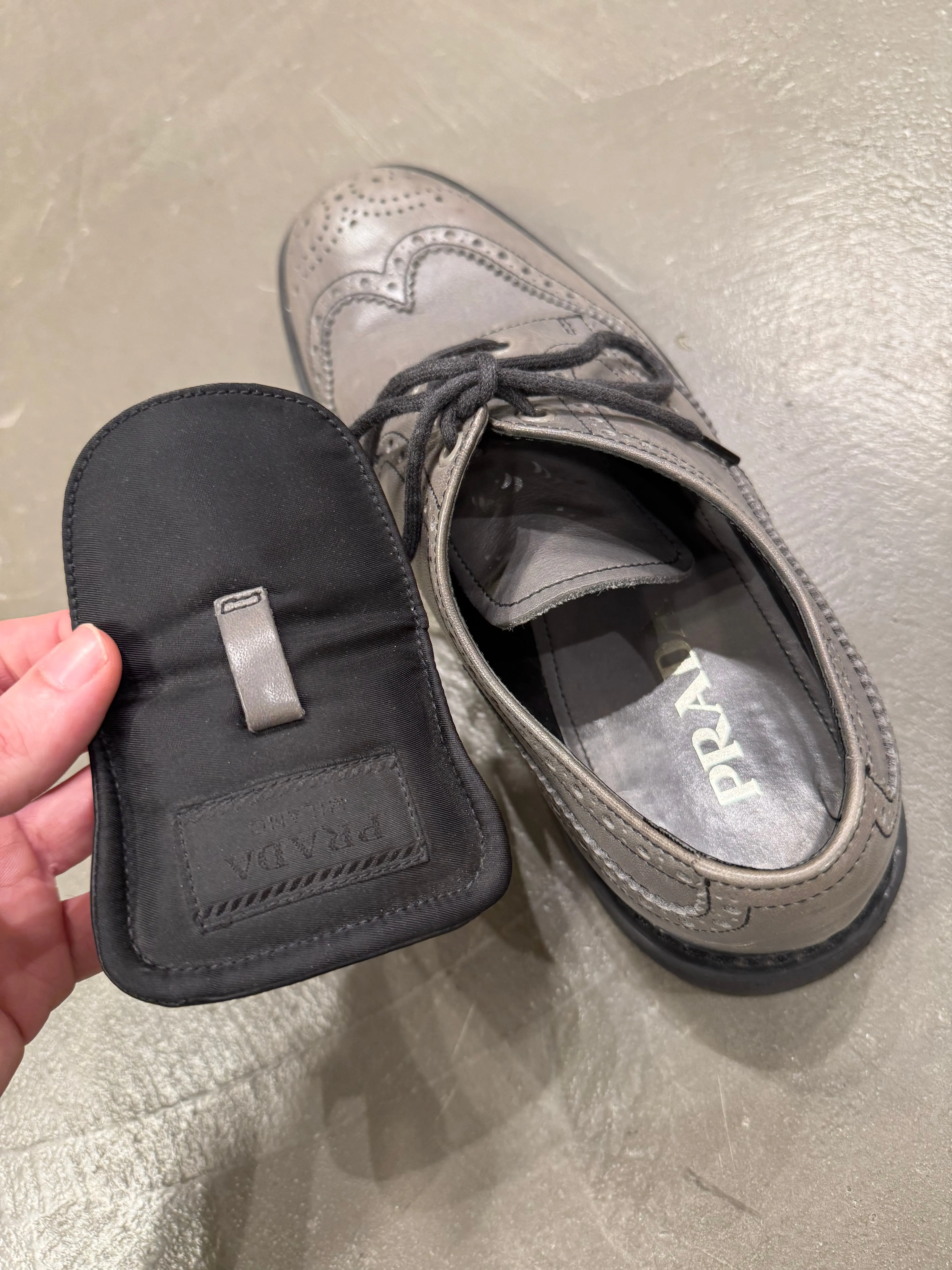 2000s Prada grey leather derby shoes