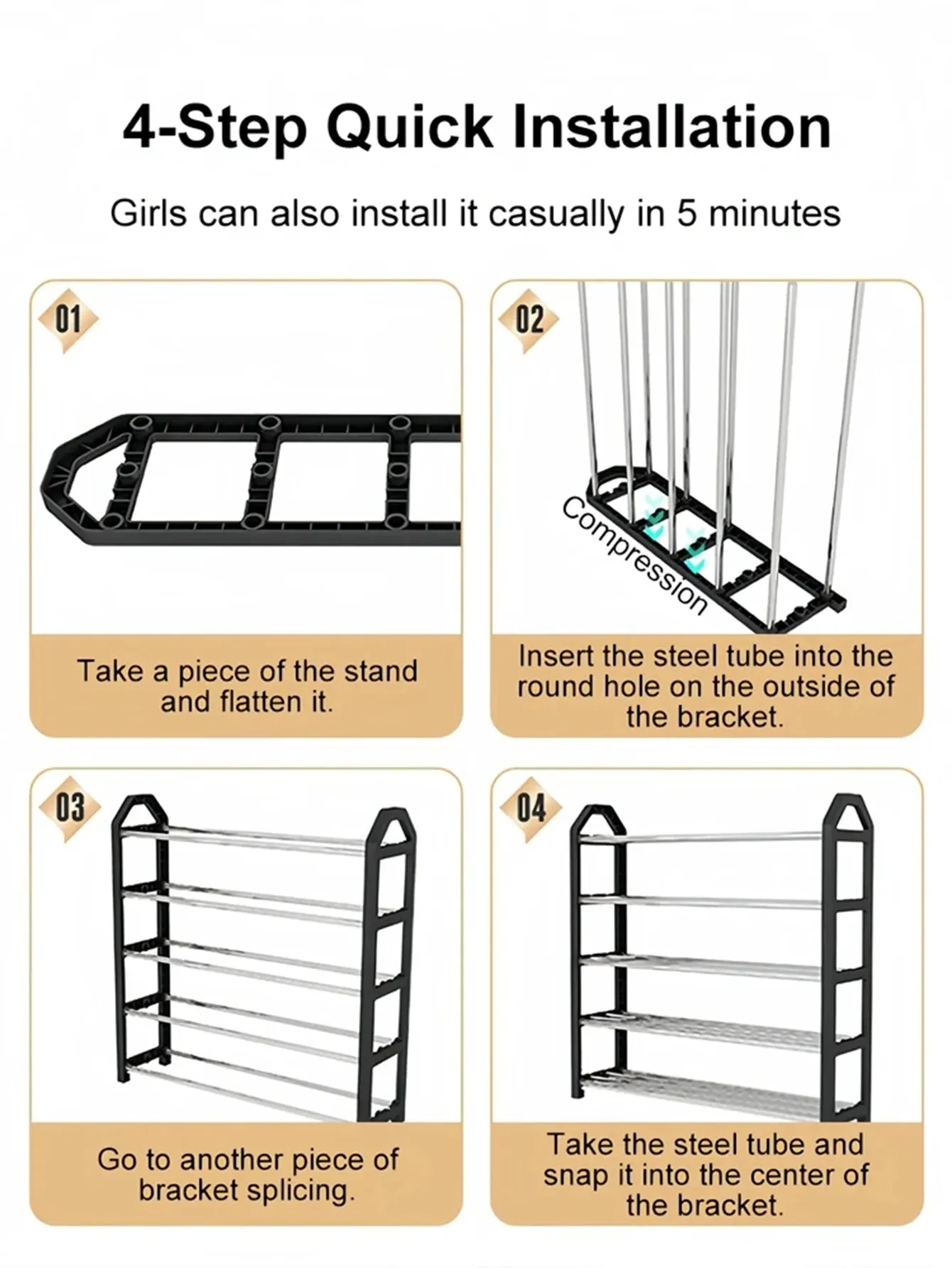 4 Layer Stainless Steel Shoe Rack Space Saving Organizer