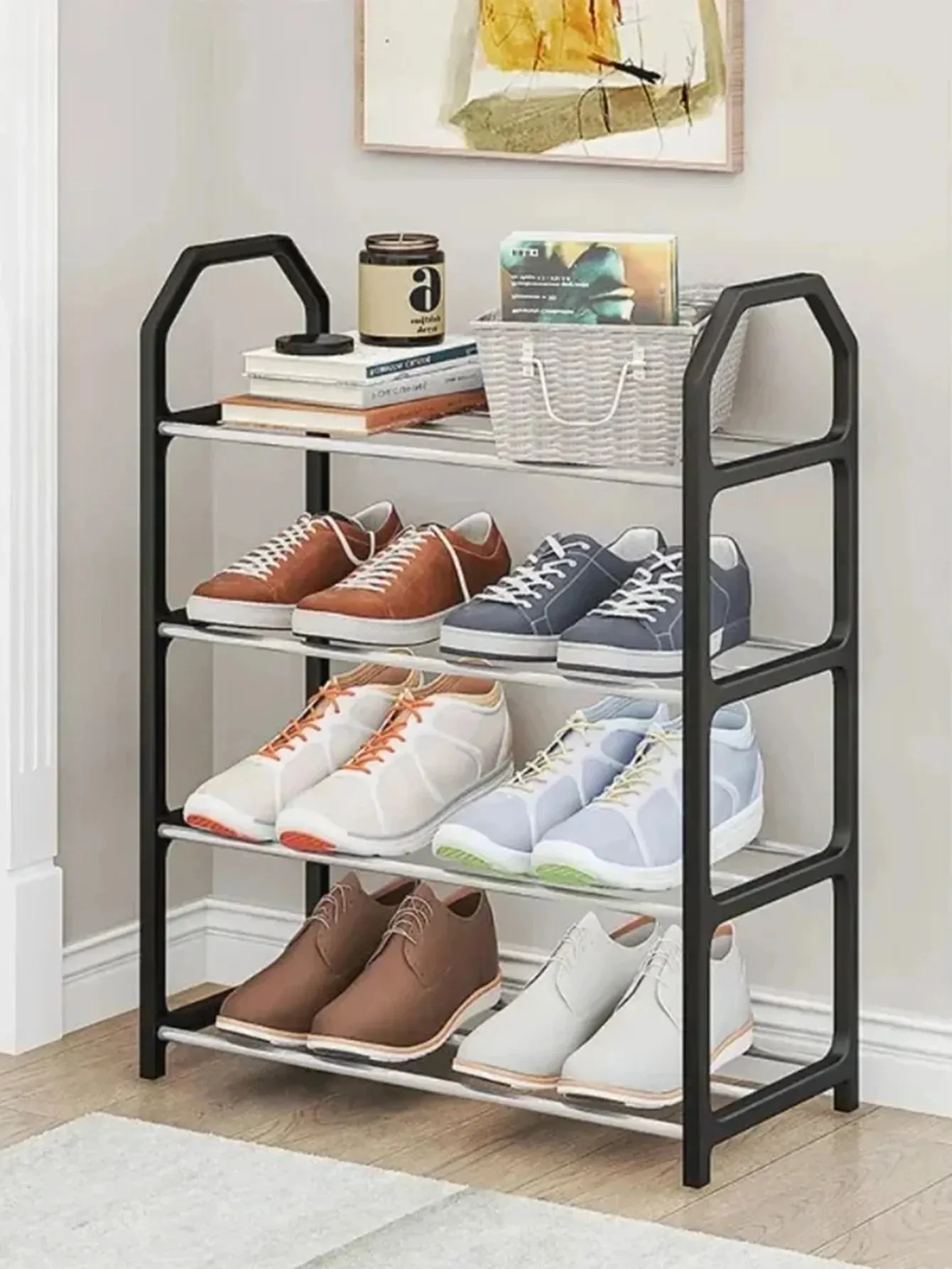 4 Layer Stainless Steel Shoe Rack Space Saving Organizer