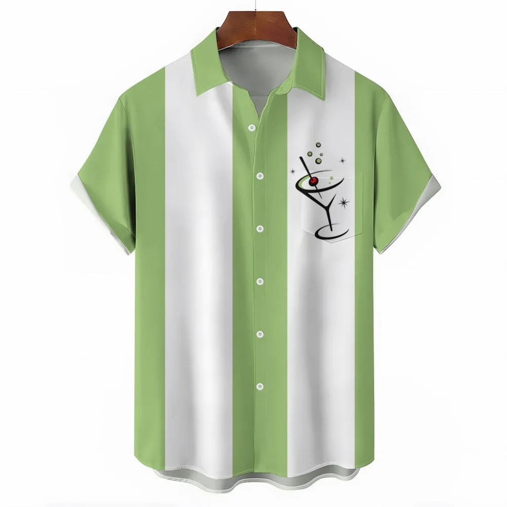 50s Vintage Cocktail Bowling Shirt Casual Short Sleeve Shirt 2403000030