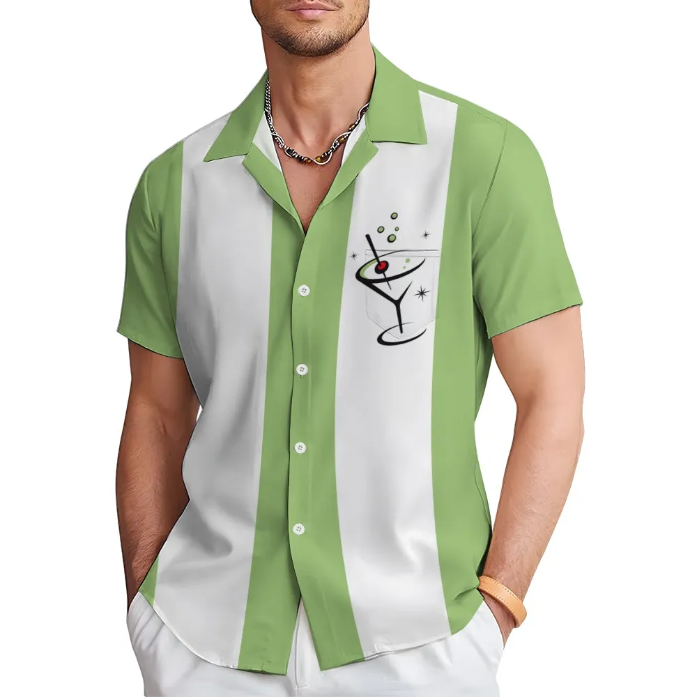 50s Vintage Cocktail Bowling Shirt Casual Short Sleeve Shirt 2403000030