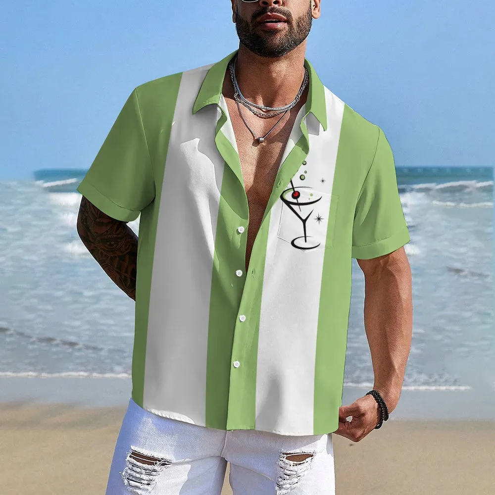 50s Vintage Cocktail Bowling Shirt Casual Short Sleeve Shirt 2403000030