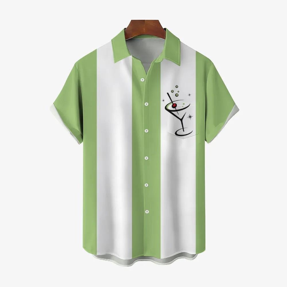 50s Vintage Cocktail Bowling Shirt Casual Short Sleeve Shirt 2403000030