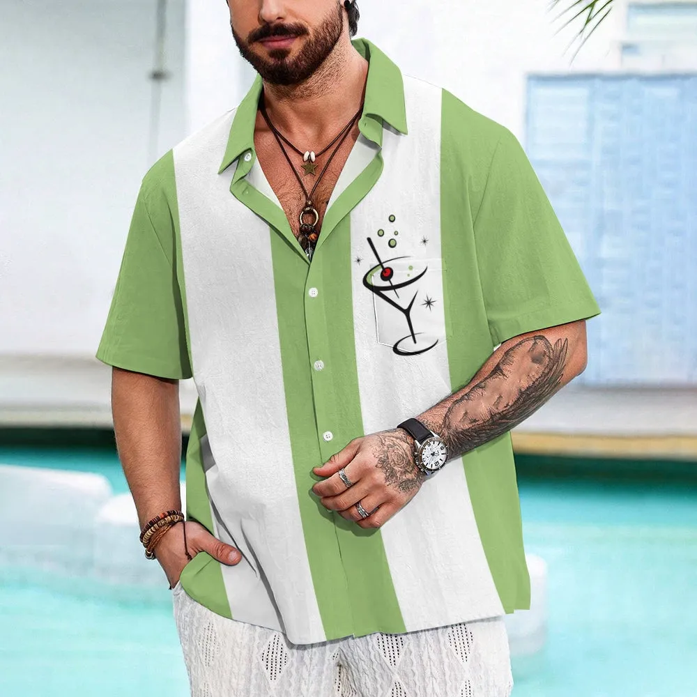 50s Vintage Cocktail Bowling Shirt Casual Short Sleeve Shirt 2403000030