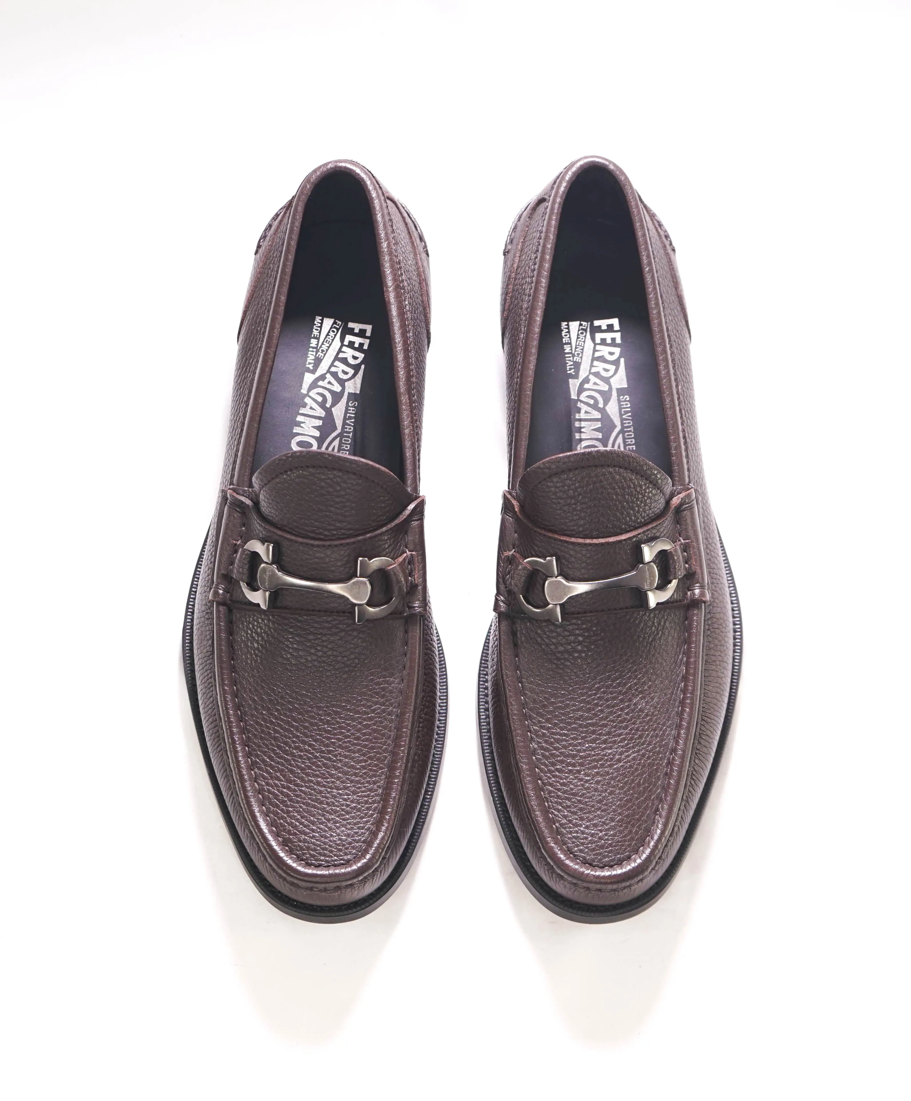 $850 SALVATORE FERRAGAMO - “BOLD" Gancini Bit Loafer Brown Leather - 9.5 D