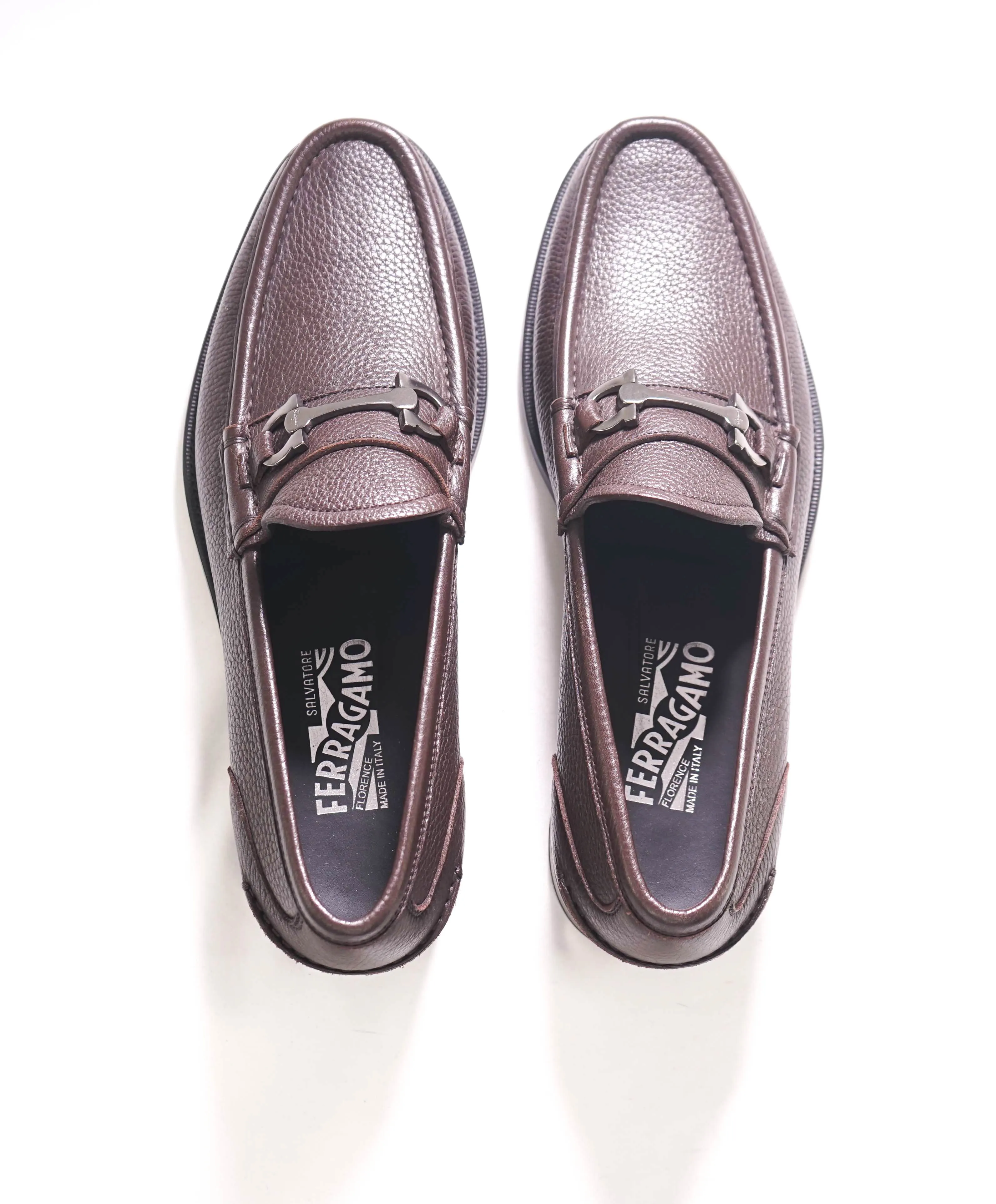 $850 SALVATORE FERRAGAMO - “BOLD" Gancini Bit Loafer Brown Leather - 9.5 D