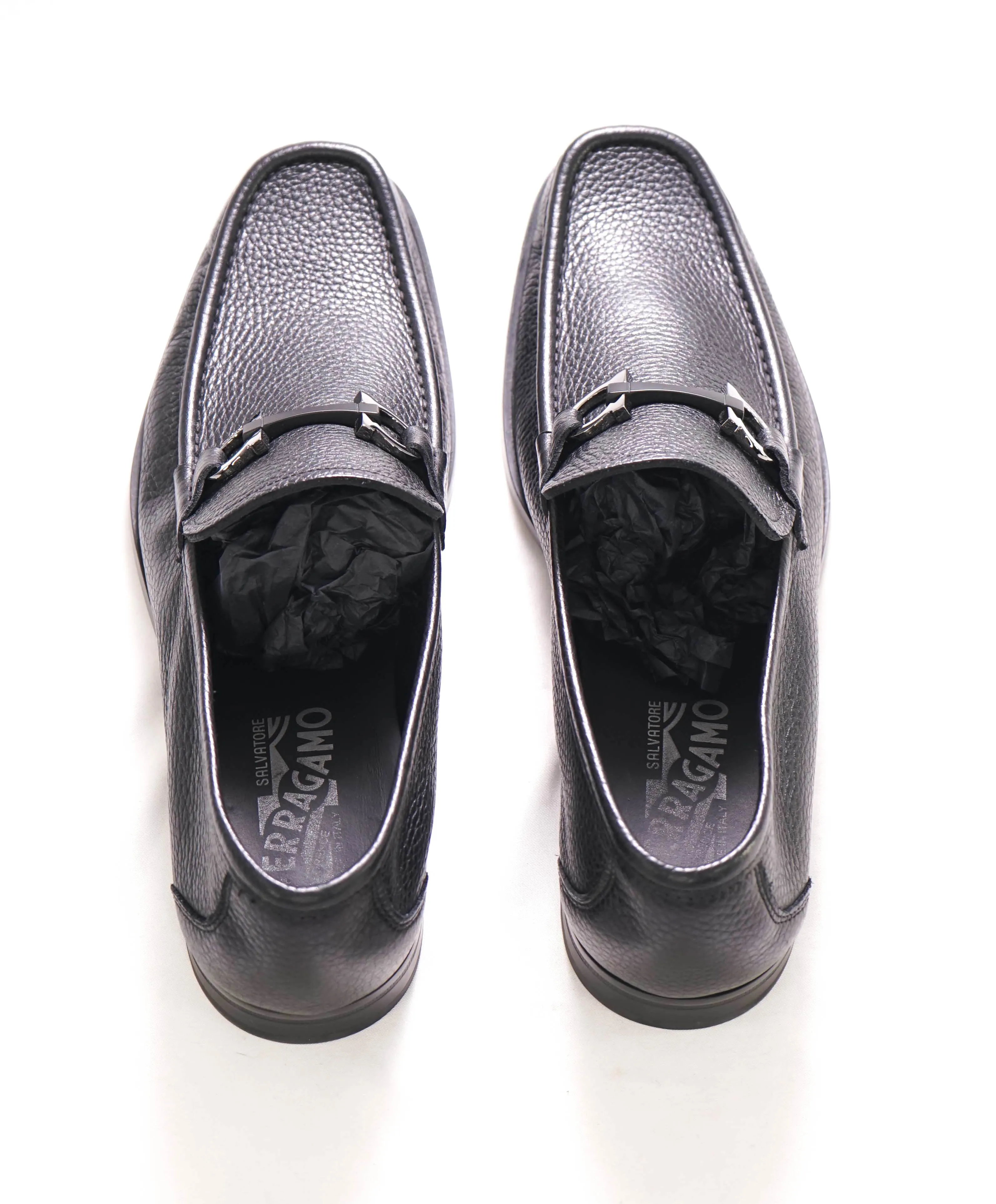 $850 SALVATORE FERRAGAMO - “GRANDIOSO" Gancini Bit Loafer Black Leather - 9.5 D