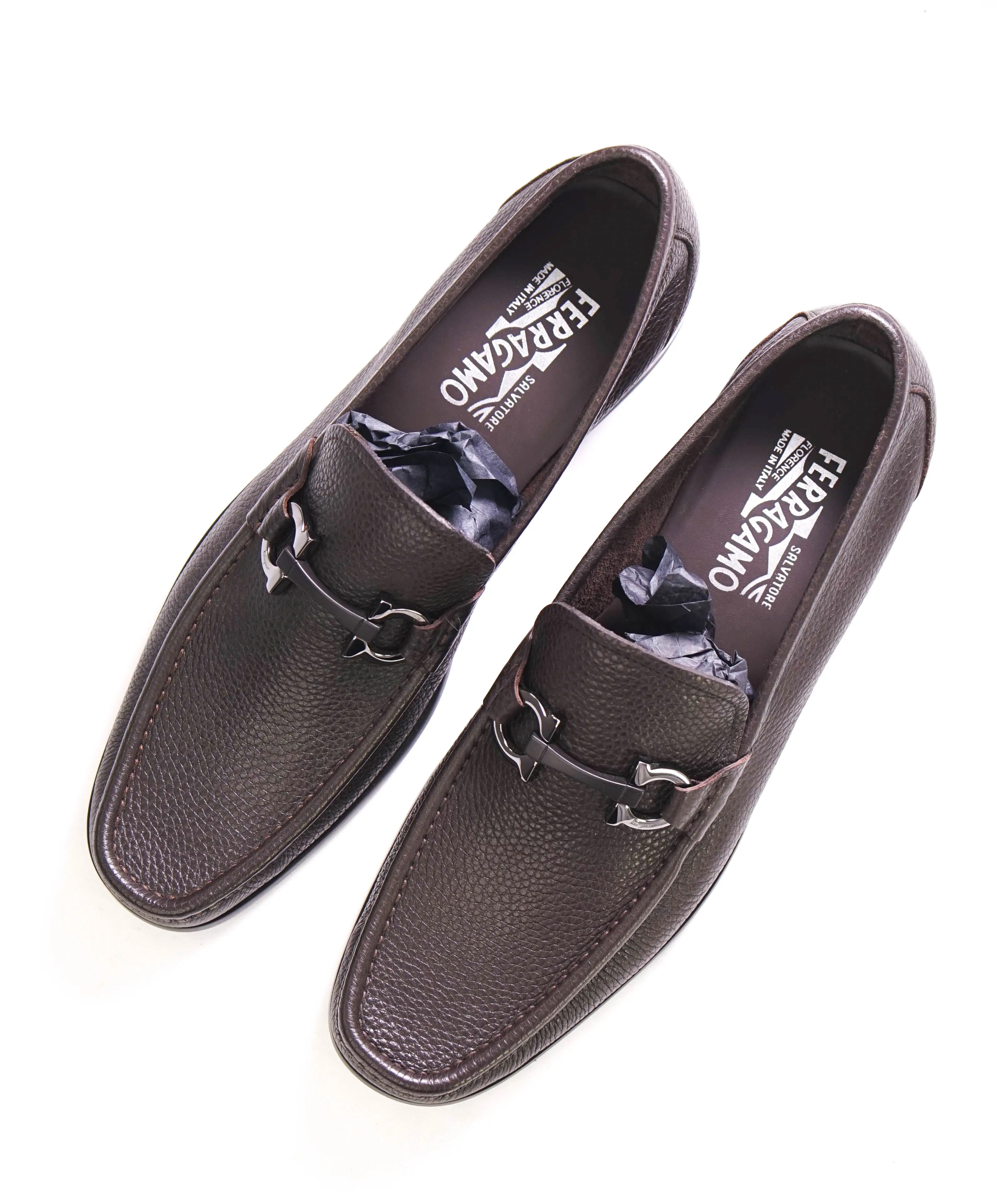 $850 SALVATORE FERRAGAMO - “GRANDIOSO" Gancini Bit Loafer Brown Leather - 10.5 D