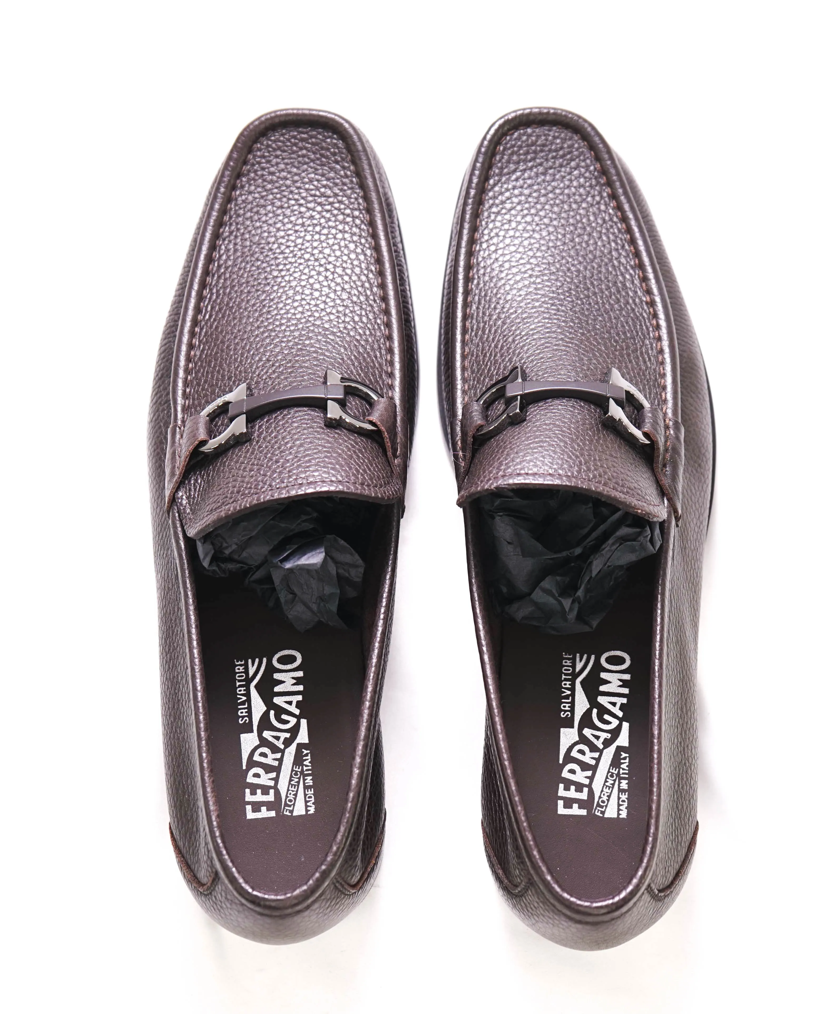$850 SALVATORE FERRAGAMO - “GRANDIOSO" Gancini Bit Loafer Brown Leather - 10.5 D