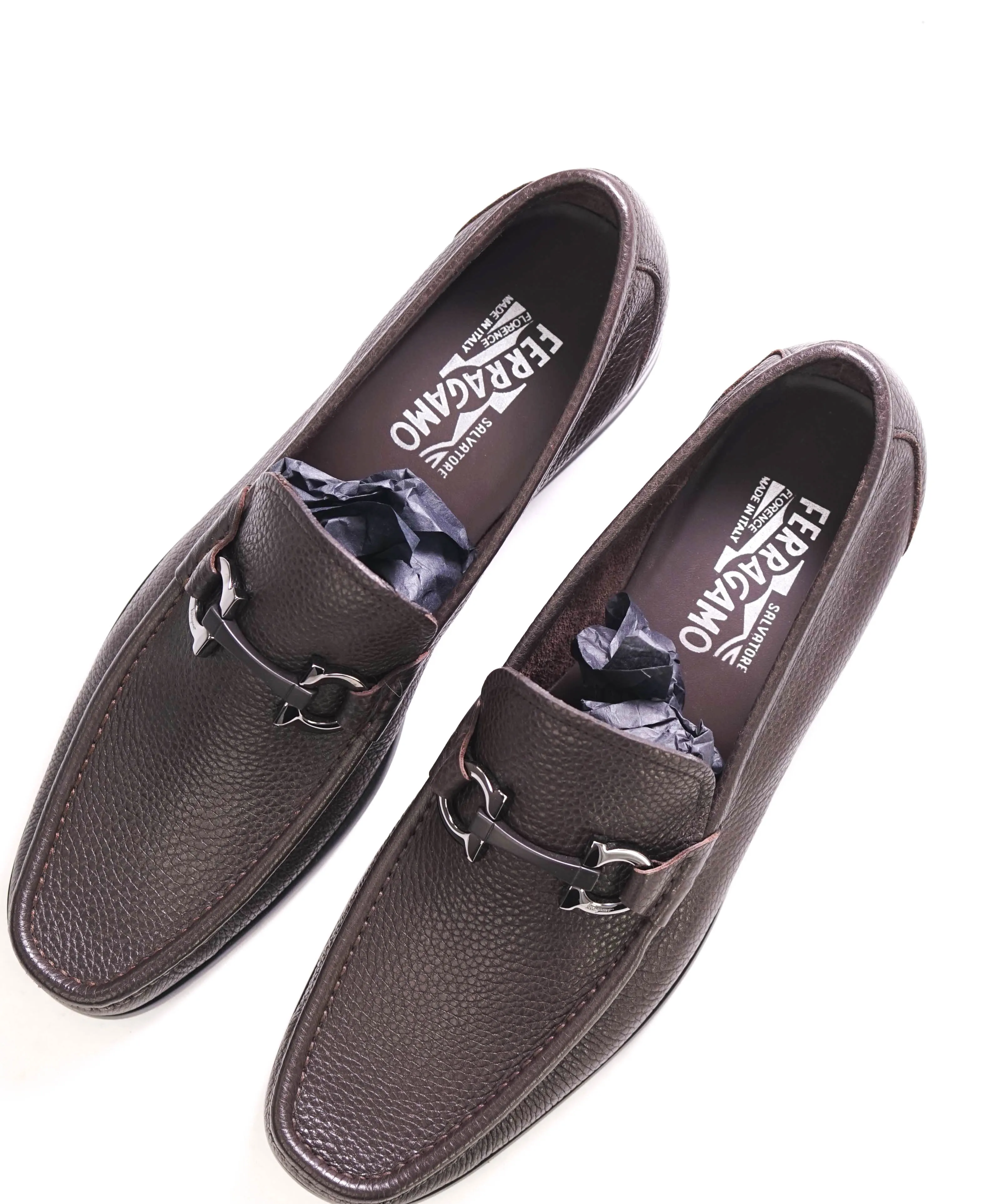 $850 SALVATORE FERRAGAMO - “GRANDIOSO" Gancini Bit Loafer Brown Leather - 10.5 D