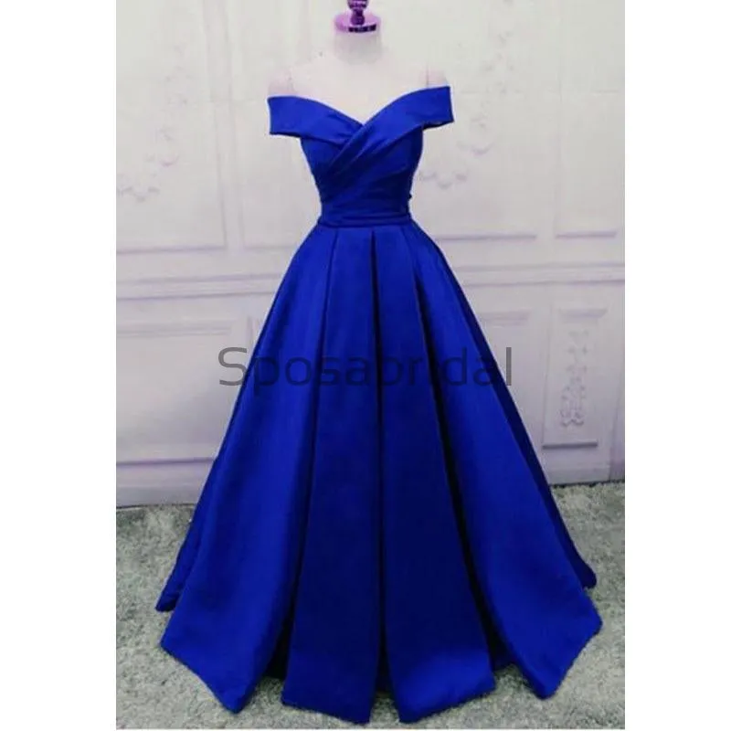 A-line Off the Shoulder Colorful Satin Modest Simple Prom Dresses PD1996