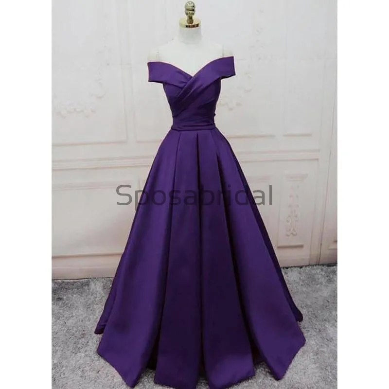 A-line Off the Shoulder Colorful Satin Modest Simple Prom Dresses PD1996