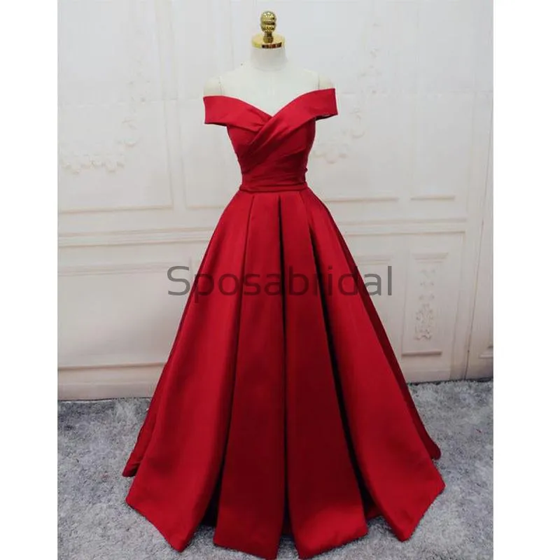 A-line Off the Shoulder Colorful Satin Modest Simple Prom Dresses PD1996