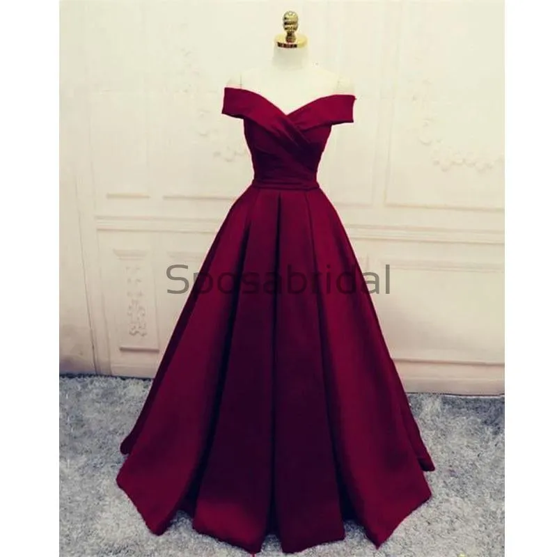 A-line Off the Shoulder Colorful Satin Modest Simple Prom Dresses PD1996