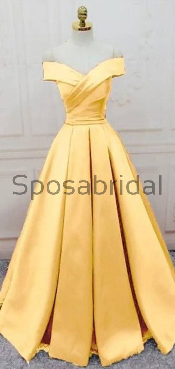 A-line Off the Shoulder Colorful Satin Modest Simple Prom Dresses PD1996