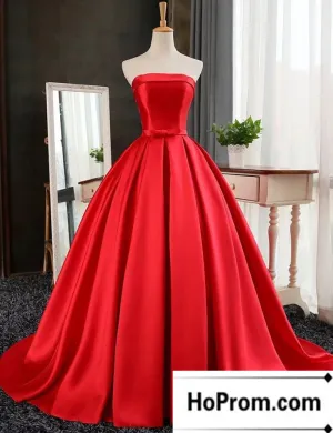 A-Line Satin Strapless Simple Prom Dress Evening Dresses