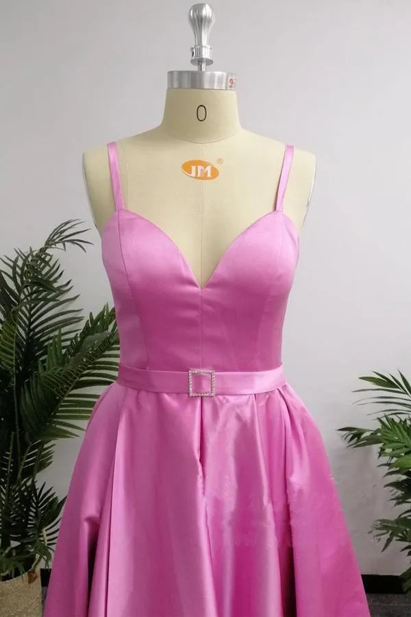 A-Line Spaghetti Straps Sweep Train Split Simple Prom Dress PG724