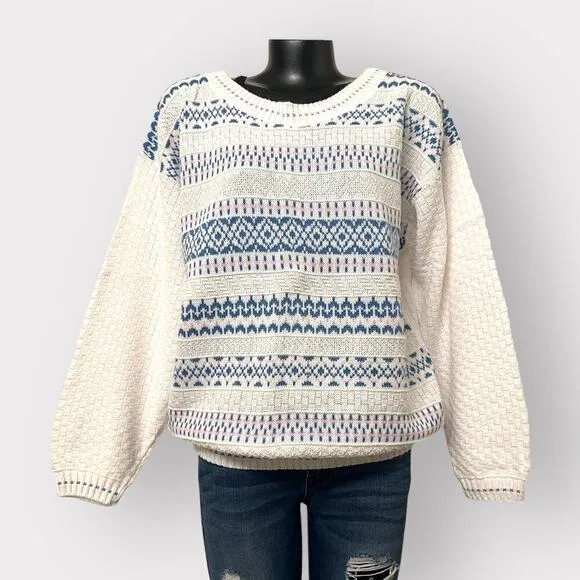 Adele VINTAGE NEW Womens Mixed Knit Sweater sz XL Boatneck Retro Winter Argyle