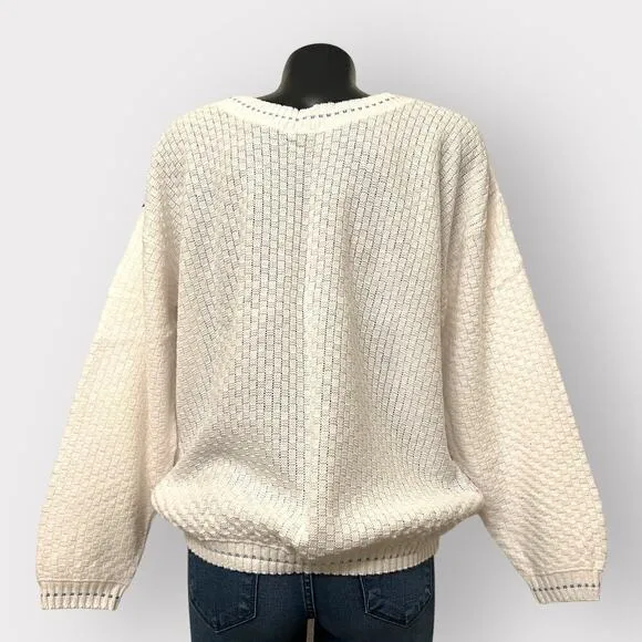 Adele VINTAGE NEW Womens Mixed Knit Sweater sz XL Boatneck Retro Winter Argyle