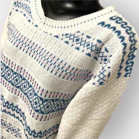 Adele VINTAGE NEW Womens Mixed Knit Sweater sz XL Boatneck Retro Winter Argyle