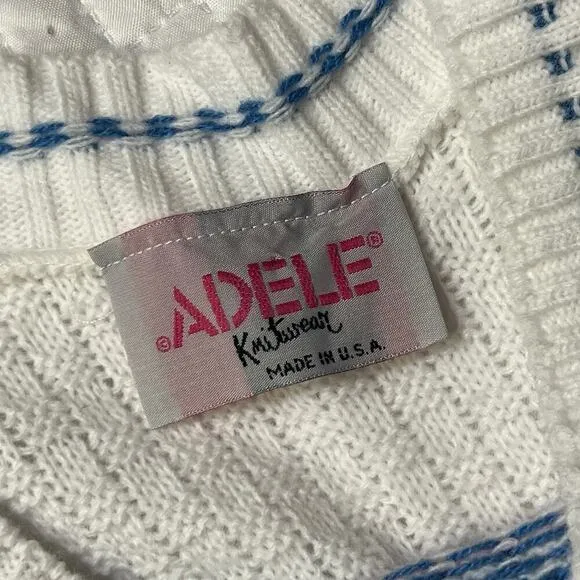Adele VINTAGE NEW Womens Mixed Knit Sweater sz XL Boatneck Retro Winter Argyle