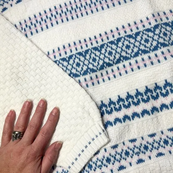 Adele VINTAGE NEW Womens Mixed Knit Sweater sz XL Boatneck Retro Winter Argyle
