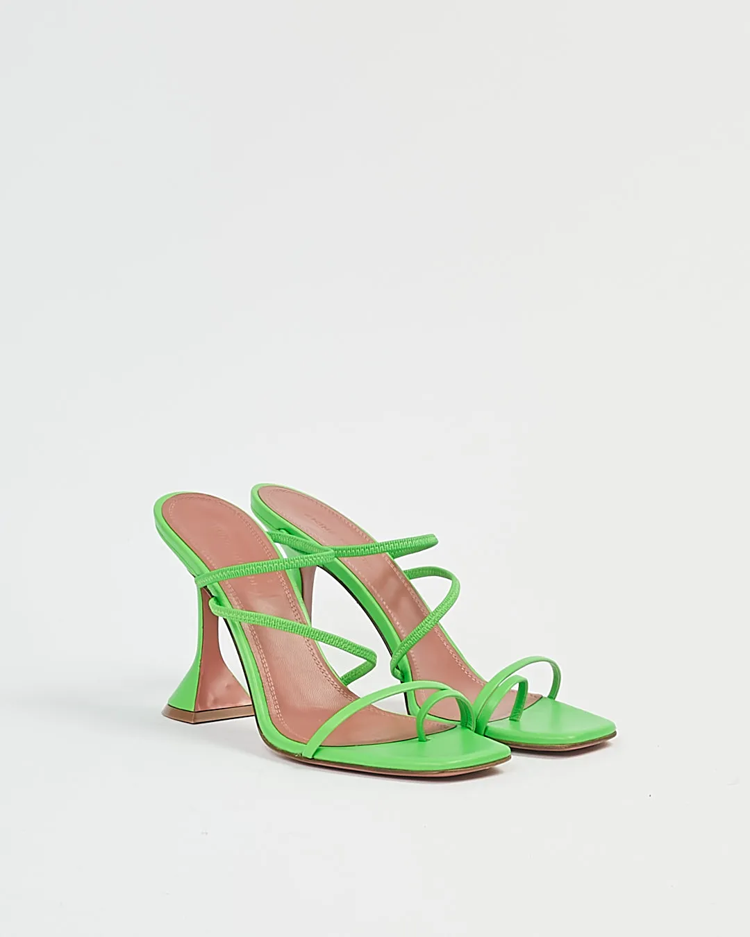 Amina Muaddi Green Leather Naima Sandal Heels - 38