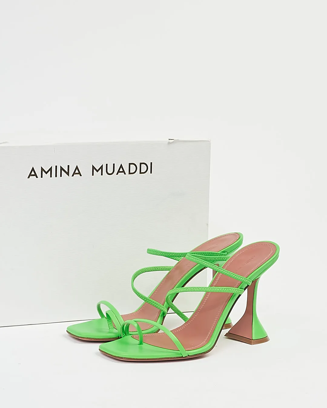 Amina Muaddi Green Leather Naima Sandal Heels - 38