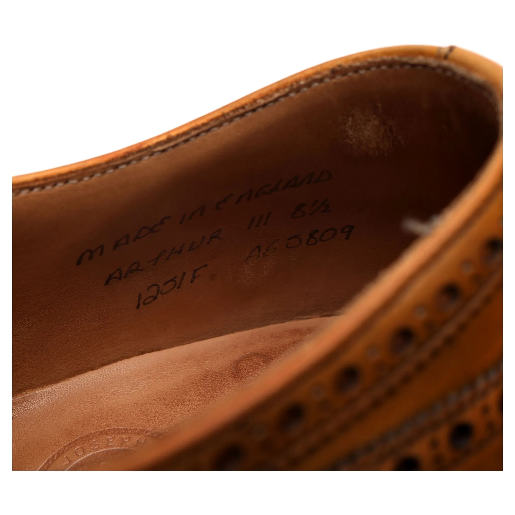 'Arthur lll' Tan Brown Leather Oxford Brogue UK 8.5 F