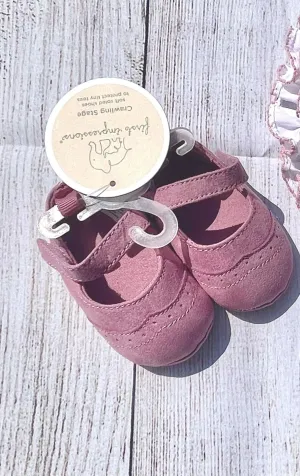 Baby Deer Girls Dusty Rose Suede Feel Wingtip Mary Jane Dress Shoes Newborn
