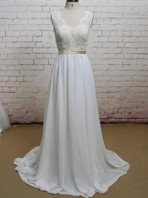 Backless V Neck Cap Sleeve Lace Simple Cheap Beach Wedding Dresses, WD323
