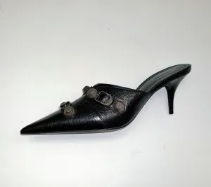 Balenciaga Cagole Black Mules with Gunmetal Studs Pointy Heels