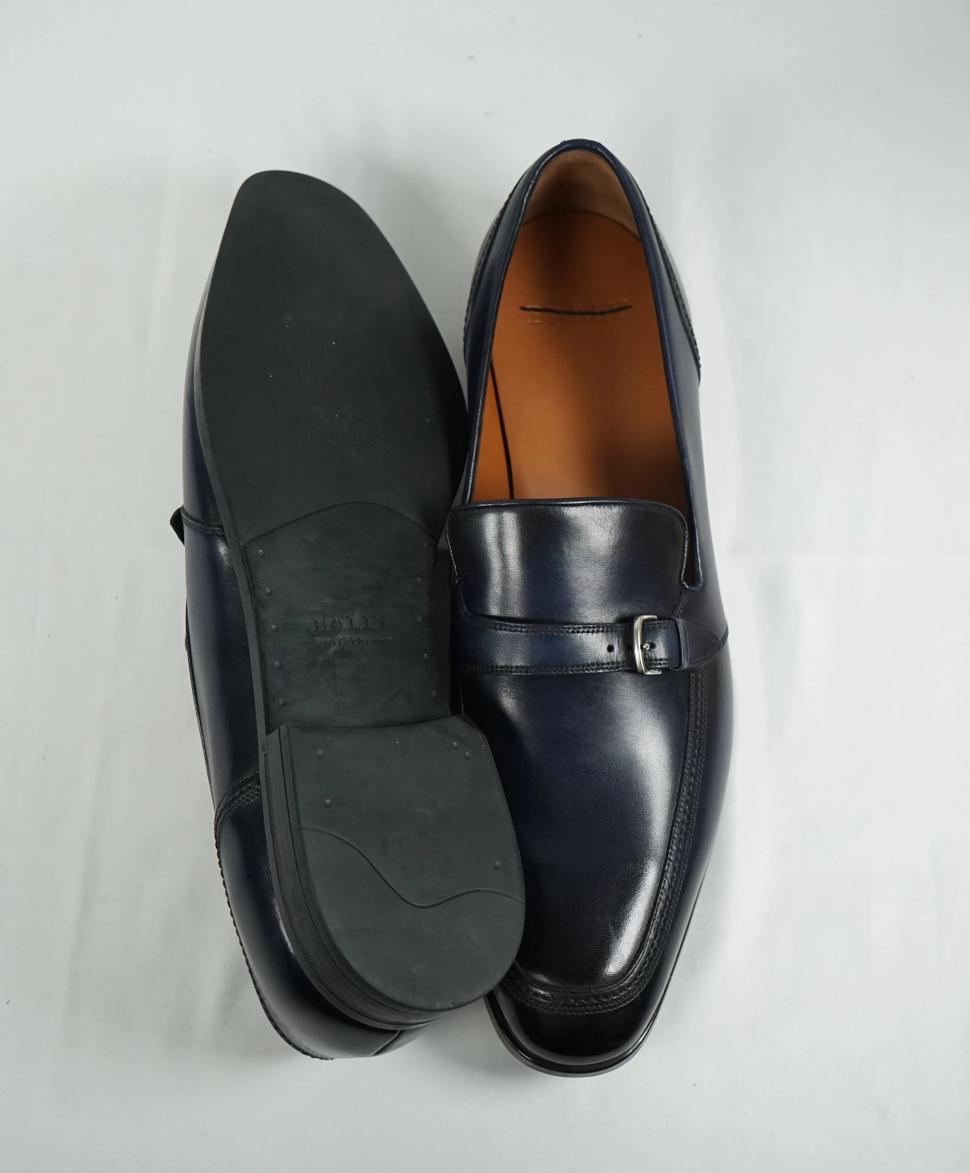 BALLY - “Lavoli” Navy Hand Patina Buckle Loafers - 12
