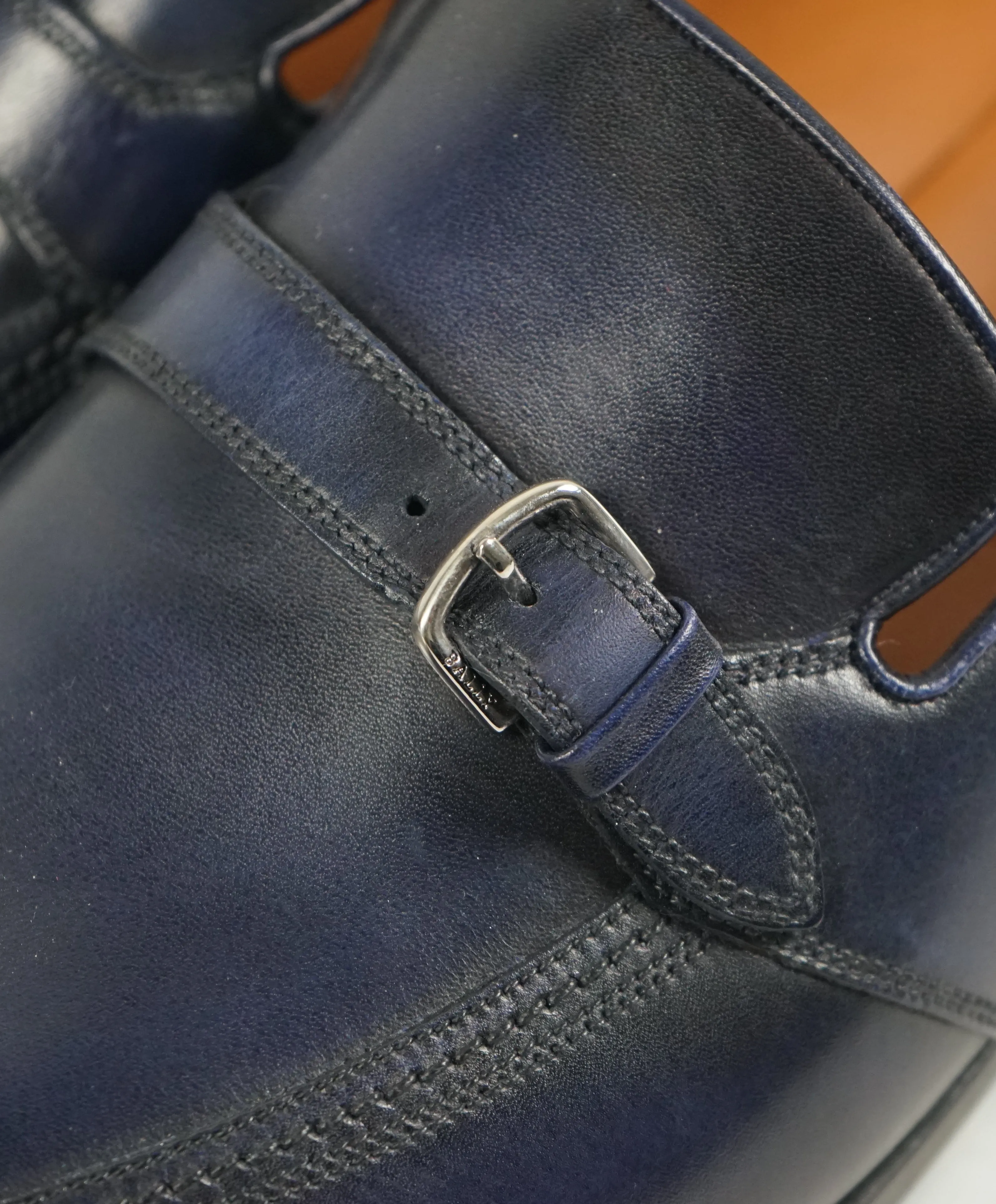 BALLY - “Lavoli” Navy Hand Patina Buckle Loafers - 12