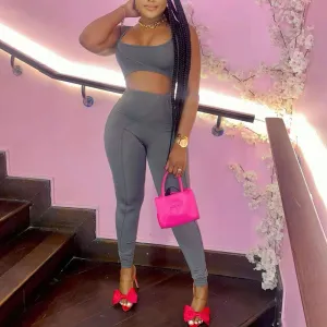 Basic Sleeveless Crop Top & Pants Set