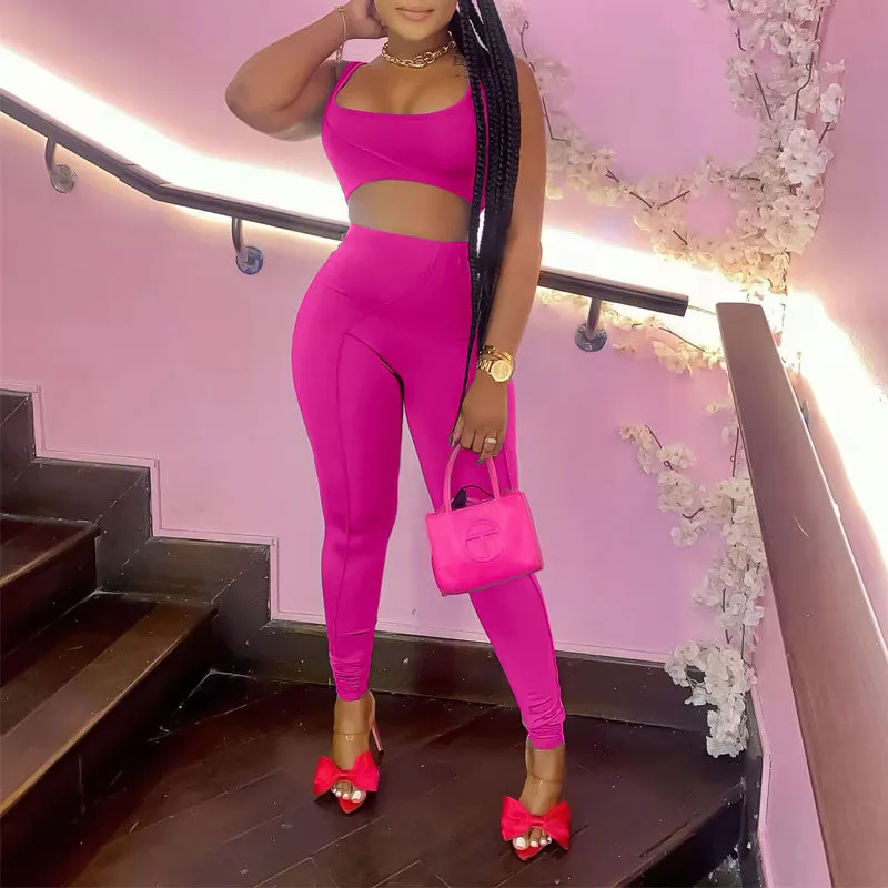 Basic Sleeveless Crop Top & Pants Set