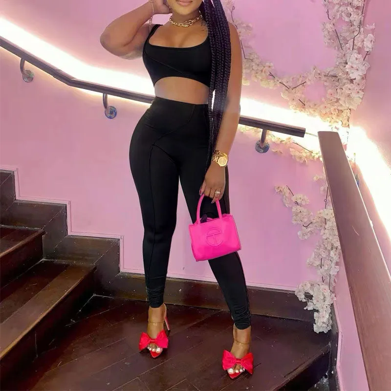 Basic Sleeveless Crop Top & Pants Set