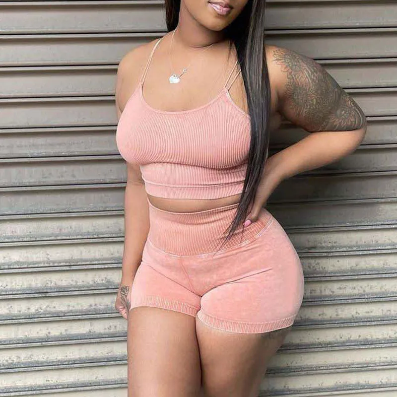 Basic Solid 2PCS Shorts Set