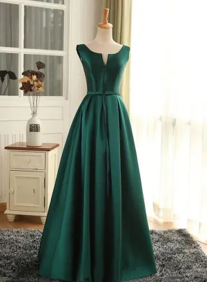 Beautiful Green Satin Long Simple Party Dress, Green Prom Dress